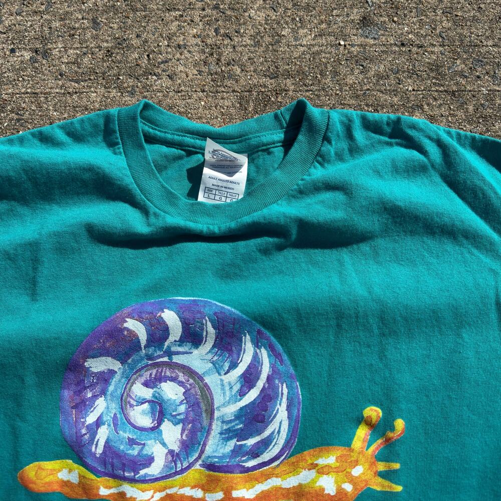 Vintage Delta Pro Weight Snailed It Snail Graphic T Shirt Teal Mens Large